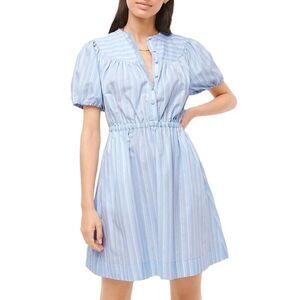 J.Crew Puff Sleeve Cotton Poplin Shirtdress in Lake Stripe Size Small